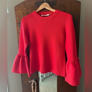 English Factory Fitted Red Ruffled Bell-Sleeve Knit Top Size Medium